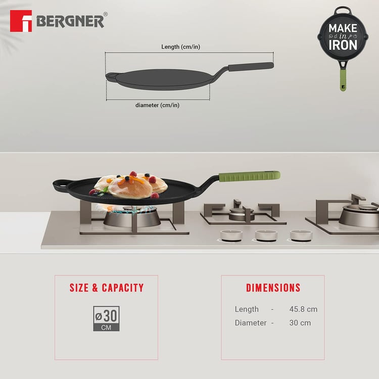 BERGNER Elements Black Cast Iron Flat Tawa - 30cm