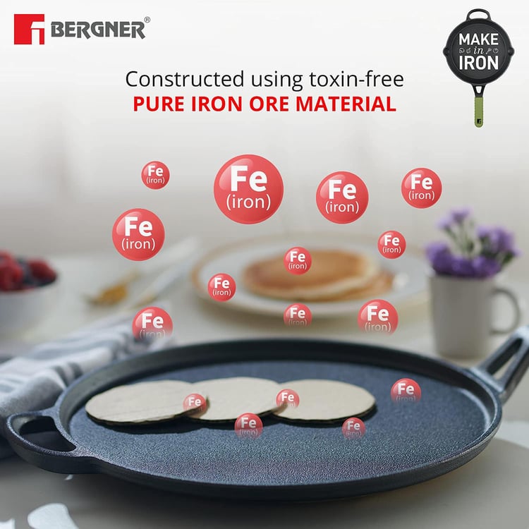 BERGNER Elements Black Cast Iron Flat Tawa - 30cm