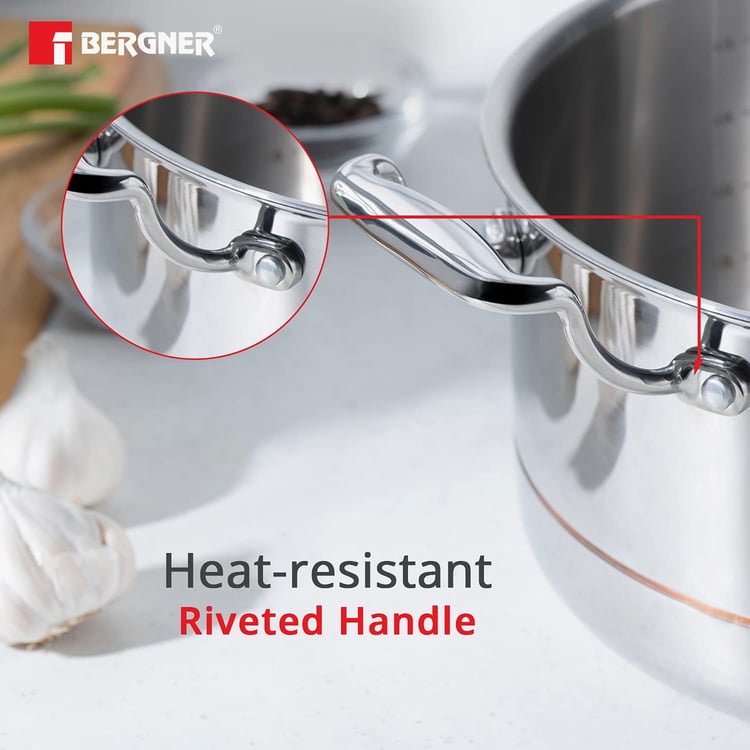 BERGNER Argent 5cx Silver Solid Stainless Steel Casserole with Lid - 4.9l