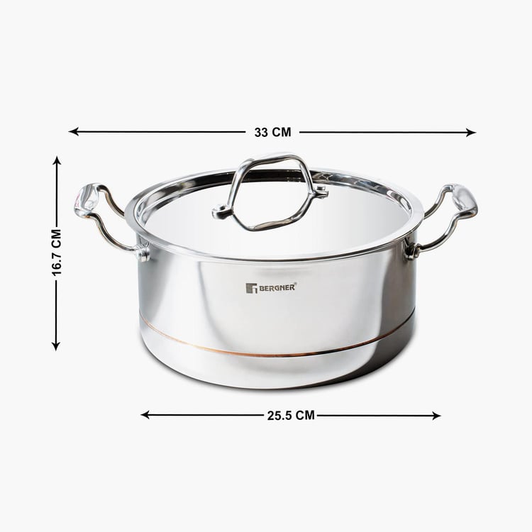 BERGNER Argent 5cx Silver Solid Stainless Steel Casserole with Lid - 4.9l