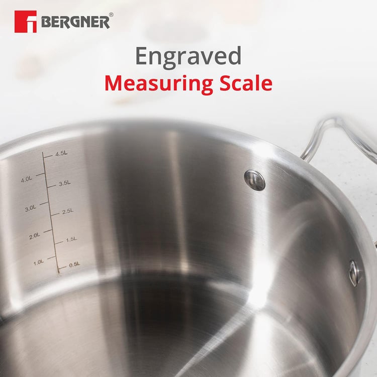 BERGNER Argent 5cx Silver Solid Stainless Steel Casserole with Lid - 4.9l