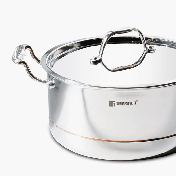 BERGNER Argent 5cx Silver Solid Stainless Steel Casserole with Lid - 4.9l