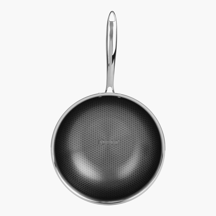 BERGNER Hitech Silver Solid Triply Stainless Steel Induction Base Fry Pan With Glass Lid - 4.5L