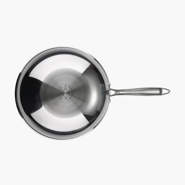 BERGNER Hitech Silver Solid Triply Stainless Steel Induction Base Fry Pan With Glass Lid - 4.5L