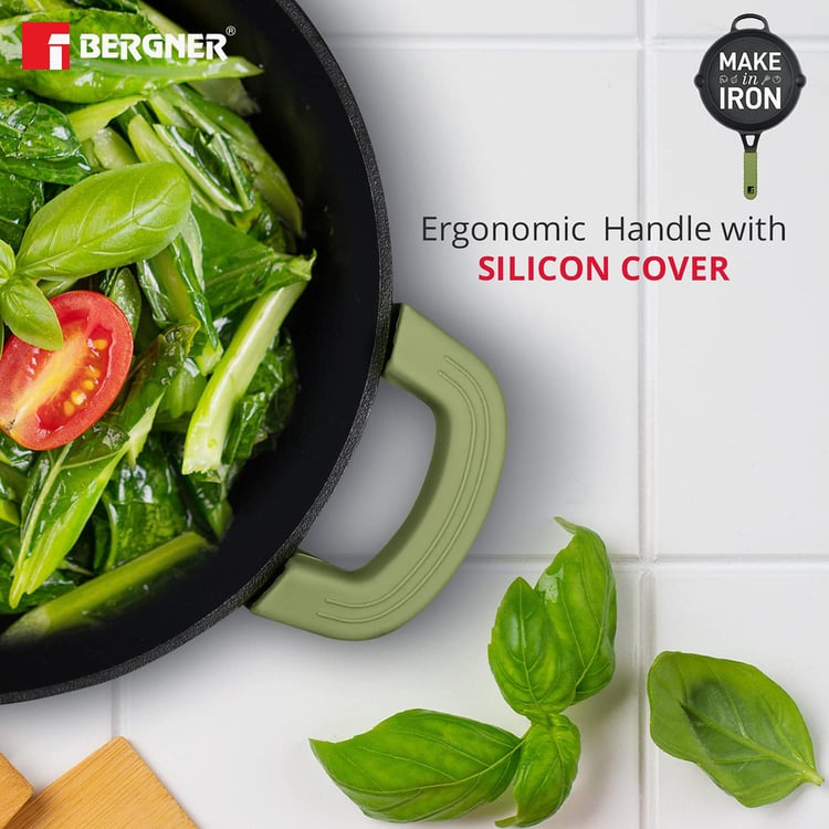 BERGNER Elements Green and Black Cast Iron Kadai with Lid - 2l