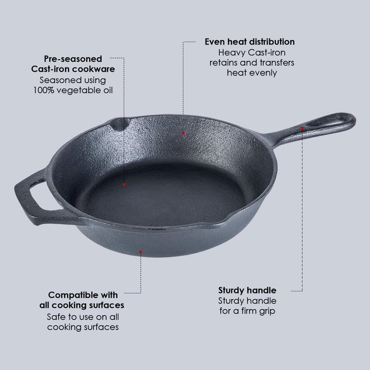 WONDERCHEF Forza Black Pre Seasoned Cast Iron Frying Pan - 21.4cm