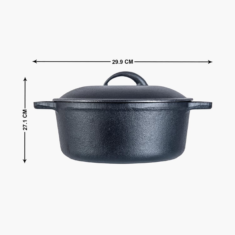 WONDERCHEF Forza Black Pre-Seasoned Cast Iron Casserole with Lid - 4.7l