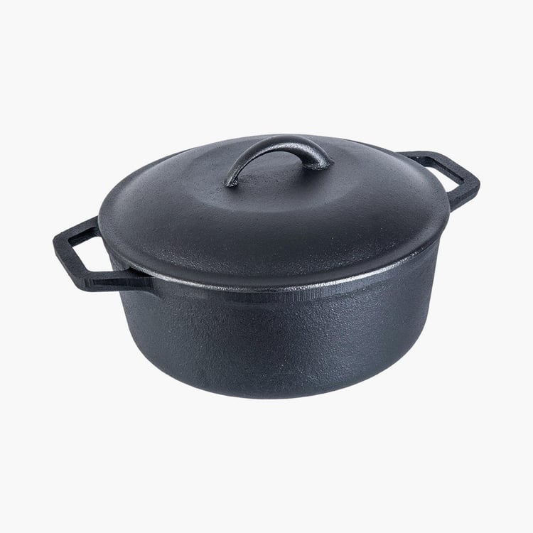 WONDERCHEF Forza Black Pre-Seasoned Cast Iron Casserole with Lid - 4.7l