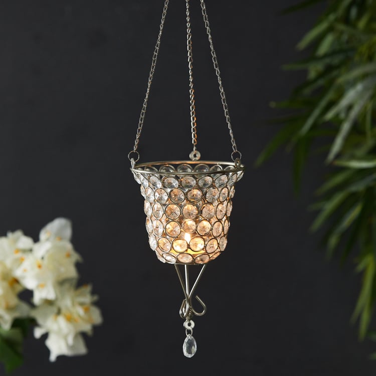 Fiesta Crystal Glass Hanging Votive Holder - Silver