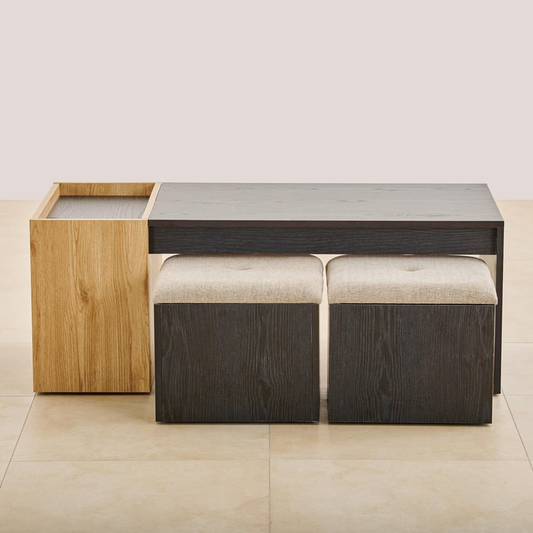 Kiro Coffee Table with Stools - Black and Brown