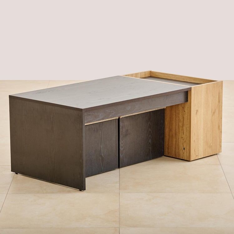 Kiro Coffee Table with Stools - Black and Brown