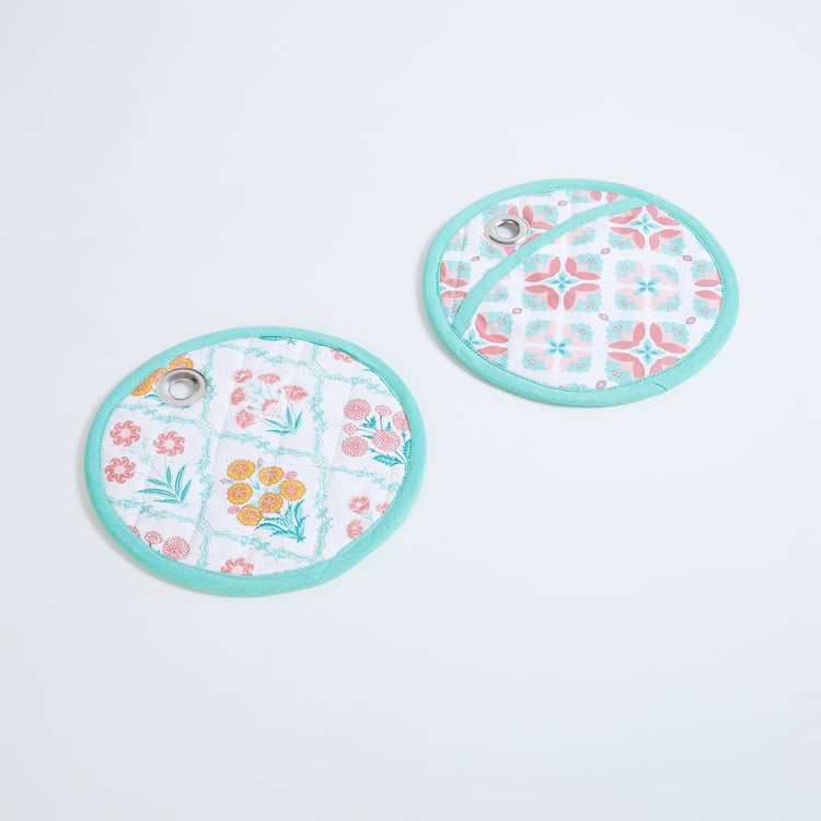 Grey - Hand Embroidered Floral Cotton Pot Holder with Pocket 03