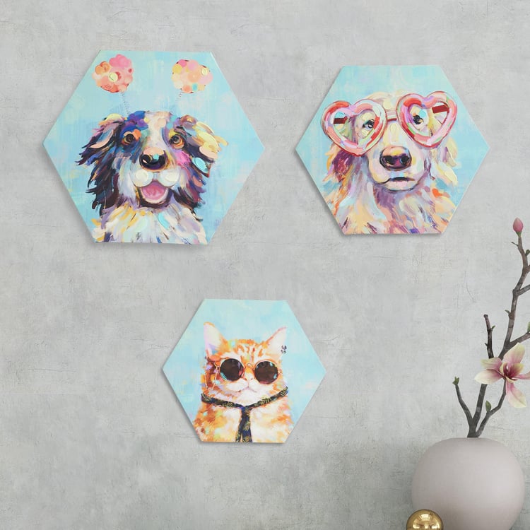 Brezza Art Animal Cartoon Set of 3 Wood Animal Cartoon Picture Frames - 30x26.5cm
