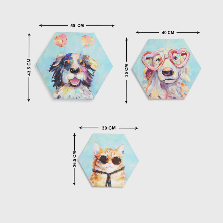 Brezza Art Animal Cartoon Set of 3 Wood Animal Cartoon Picture Frames - 30x26.5cm