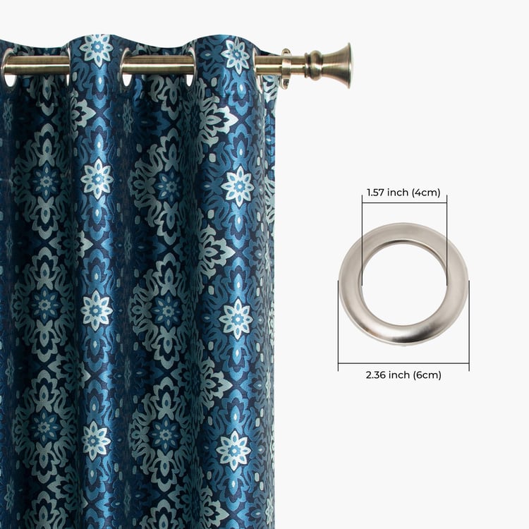 DECO WINDOW Stock Fabric Jayanita Blue Printed Semi-Blackout Door Curtains with Hanging Rod Eyelets - 37x30cm - Set of 2