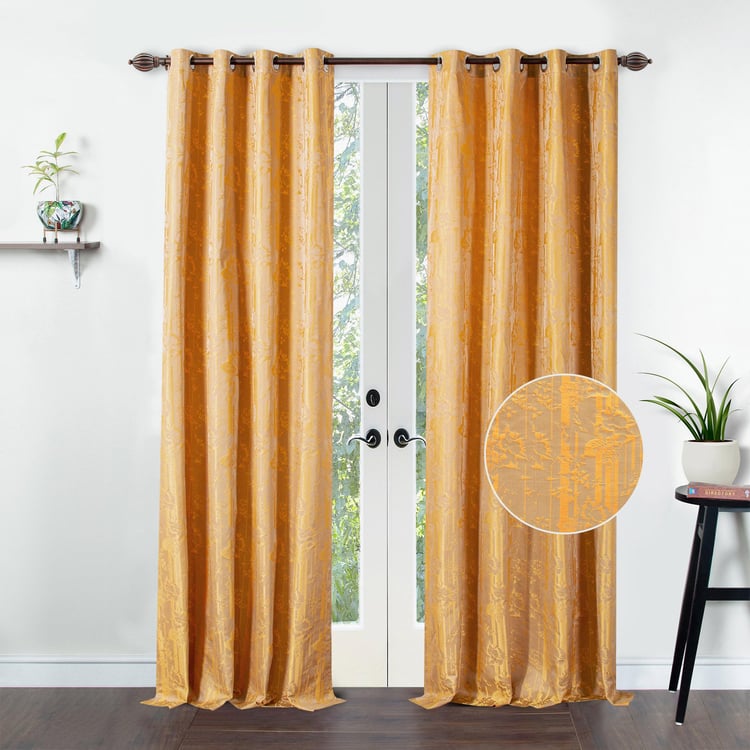 DECO WINDOW Stock Fabric Jayanita Brown Printed Semi-Blackout Door Curtains with Hanging Rod Eyelets - 37x30cm - Set of 2