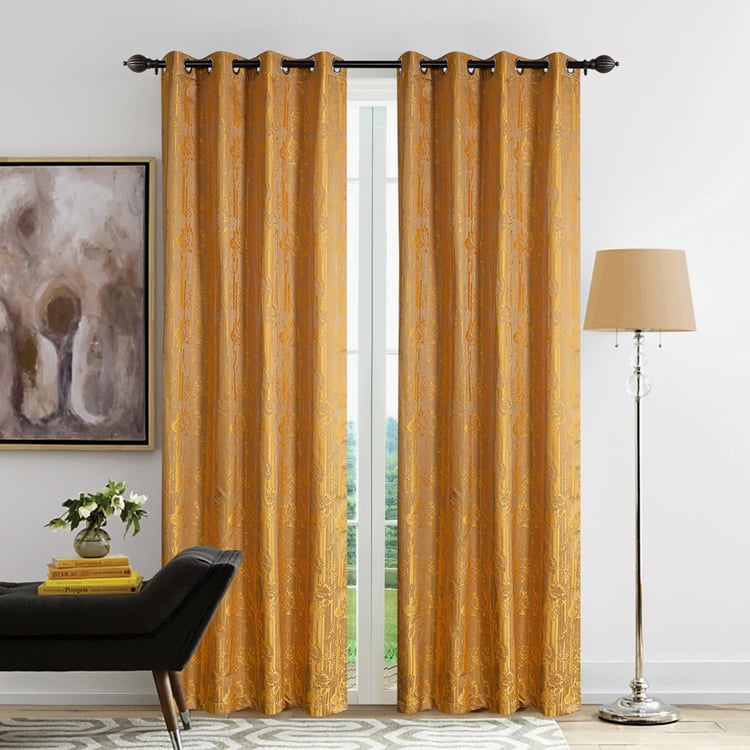 DECO WINDOW Stock Fabric Jayanita Brown Printed Semi-Blackout Door Curtains with Hanging Rod Eyelets - 37x30cm - Set of 2
