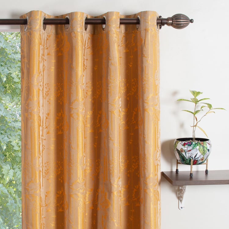 DECO WINDOW Stock Fabric Jayanita Brown Printed Semi-Blackout Door Curtains with Hanging Rod Eyelets - 37x30cm - Set of 2