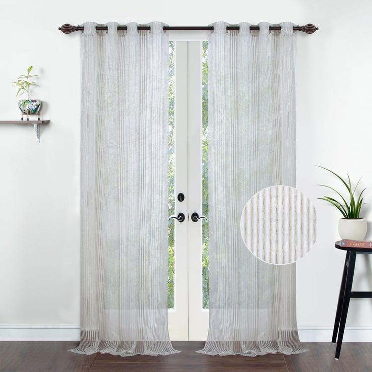 DECO WINDOW Sheer Ivory Striped Sheer Door Curtain - 132.08x228.6cm - Set of 2