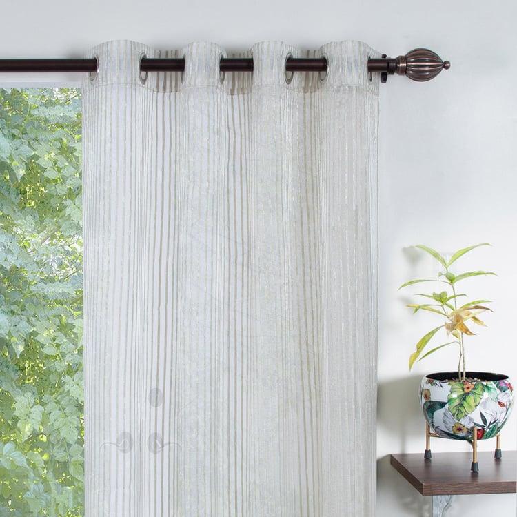 DECO WINDOW Sheer Ivory Striped Sheer Door Curtain - 132.08x228.6cm - Set of 2