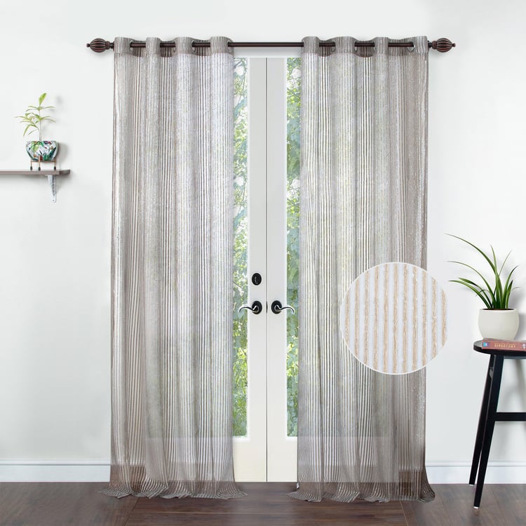 DECO WINDOW Sheer Gold Striped Sheer Door Curtain - 132.08x228.6cm - Set of 2