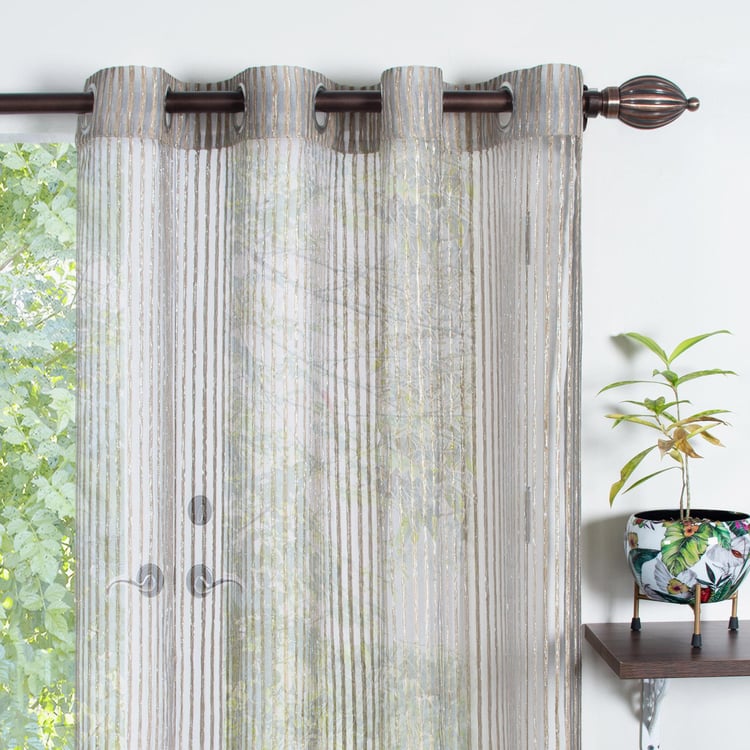 DECO WINDOW Sheer Gold Striped Sheer Door Curtain - 132.08x228.6cm - Set of 2