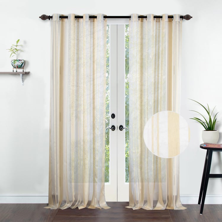 DECO WINDOW Sheer White Striped Sheer Door Curtain - 132.08x228.6cm