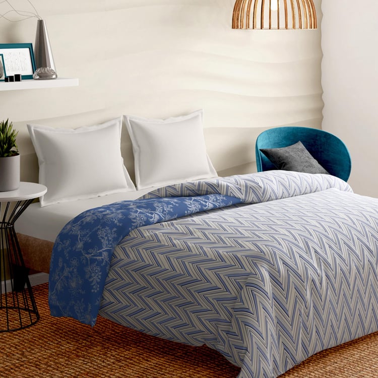 PORTICO Melange Blue Printed Cotton Double Bed Duvet Cover - 224x274cm