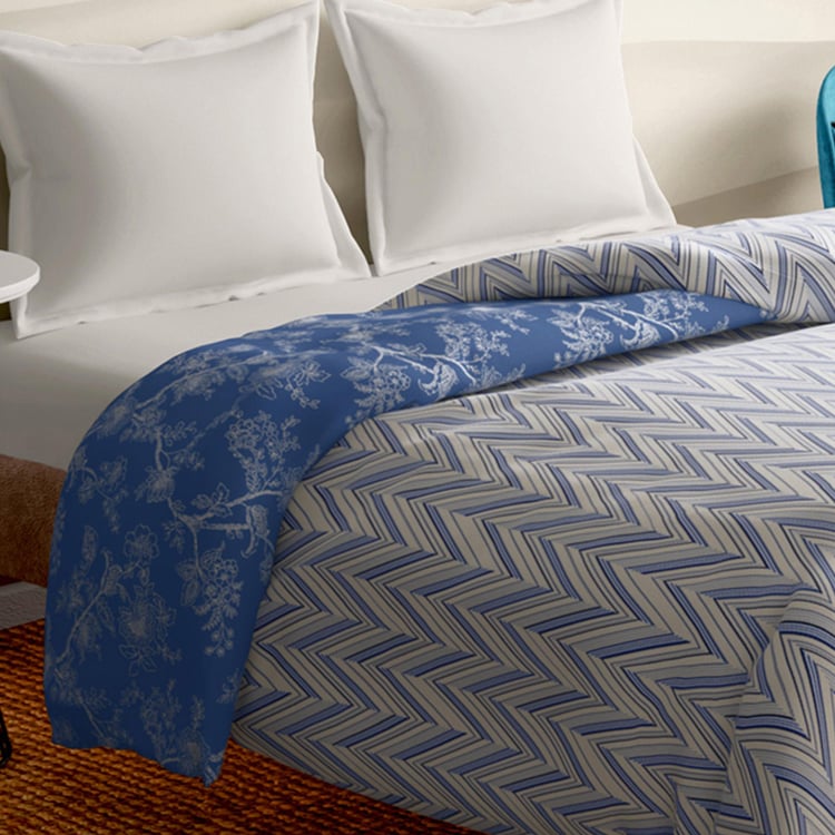 PORTICO Melange Blue Printed Cotton Double Bed Duvet Cover - 224x274cm