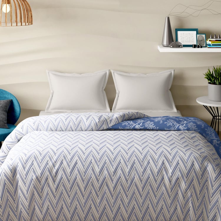 PORTICO Melange Blue Printed Cotton Double Bed Duvet Cover - 224x274cm