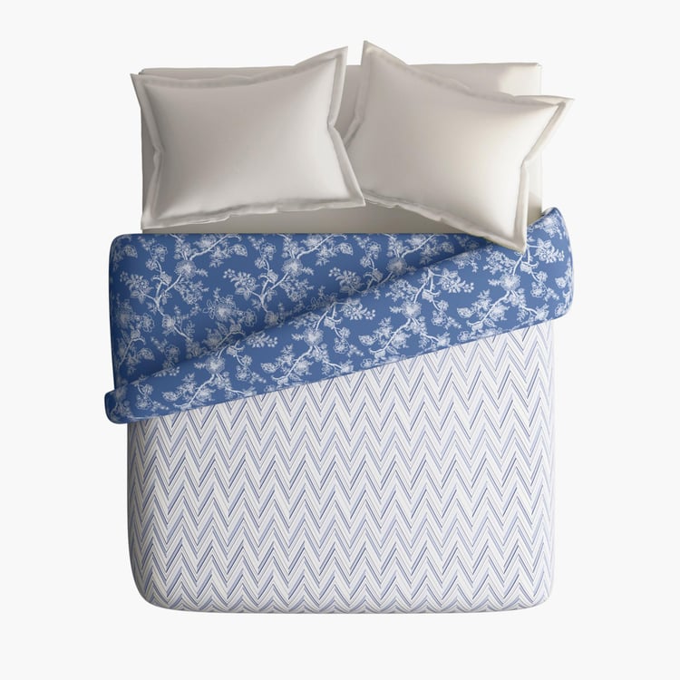 PORTICO Melange Blue Printed Cotton Double Bed Duvet Cover - 224x274cm