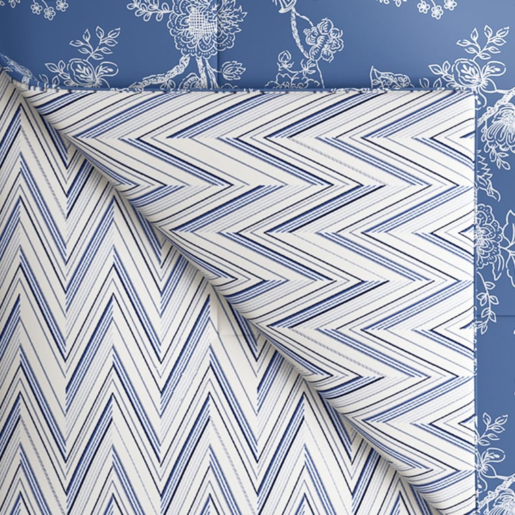 PORTICO Melange Blue Printed Cotton Double Bed Duvet Cover - 224x274cm