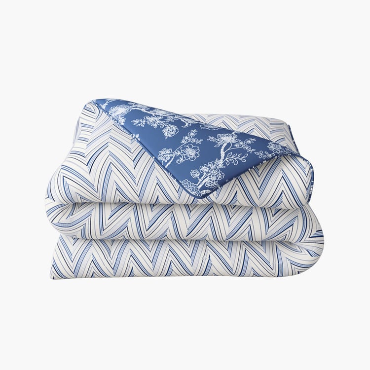 PORTICO Melange Blue Printed Cotton Double Bed Duvet Cover - 224x274cm