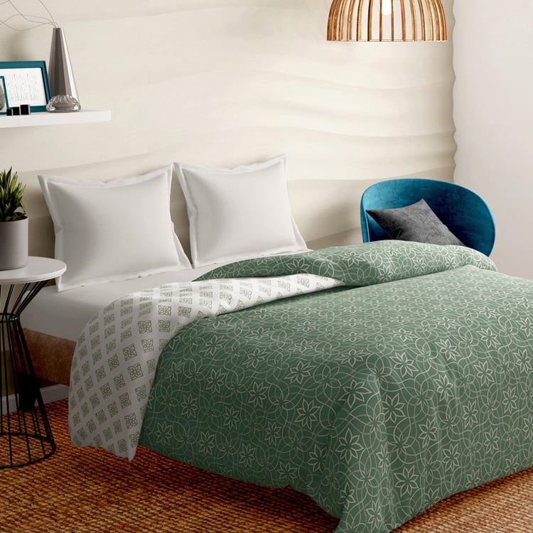 PORTICO Melange Green Printed Cotton Double Bed Duvet Cover - 224x274cm