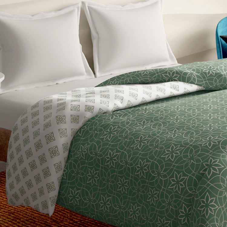 PORTICO Melange Green Printed Cotton Double Bed Duvet Cover - 224x274cm