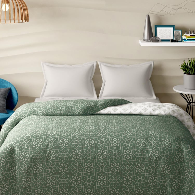 PORTICO Melange Green Printed Cotton Double Bed Duvet Cover - 224x274cm