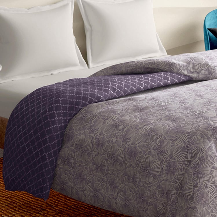 PORTICO Melange Purple Printed Cotton Double Bed Duvet Cover - 224x274cm