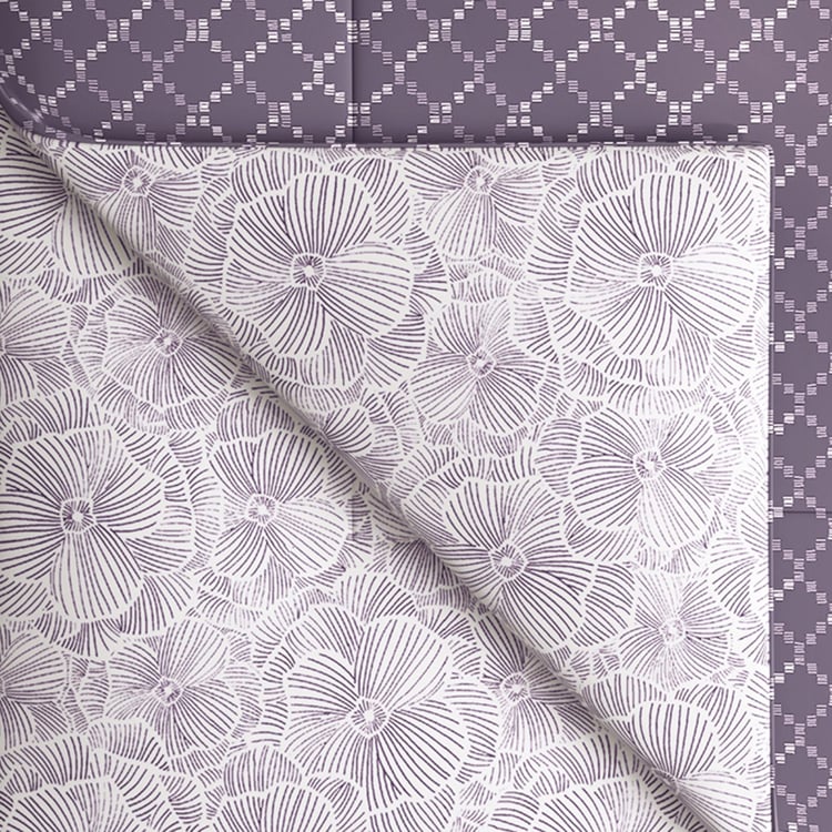 PORTICO Melange Purple Printed Cotton Double Bed Duvet Cover - 224x274cm