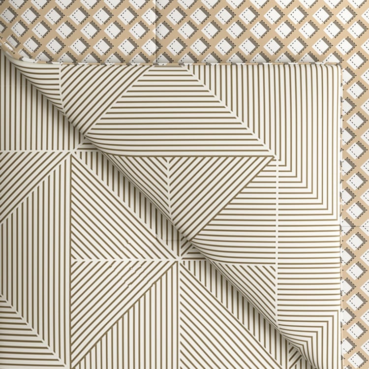 PORTICO Melange Beige Printed Cotton Double Bed Duvet Cover - 224x274cm