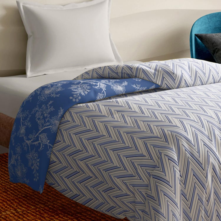 PORTICO Melange Blue Printed Cotton Single Bed Duvet Cover - 150x229cm