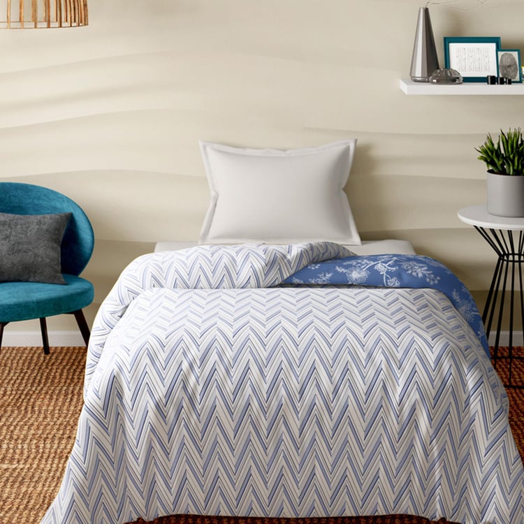 PORTICO Melange Blue Printed Cotton Single Bed Duvet Cover - 150x229cm