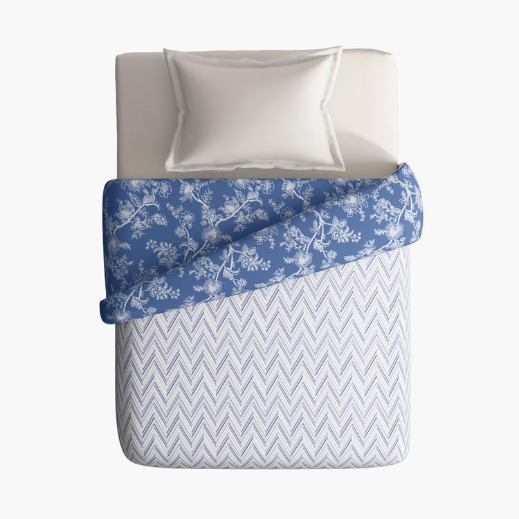 PORTICO Melange Blue Printed Cotton Single Bed Duvet Cover - 150x229cm