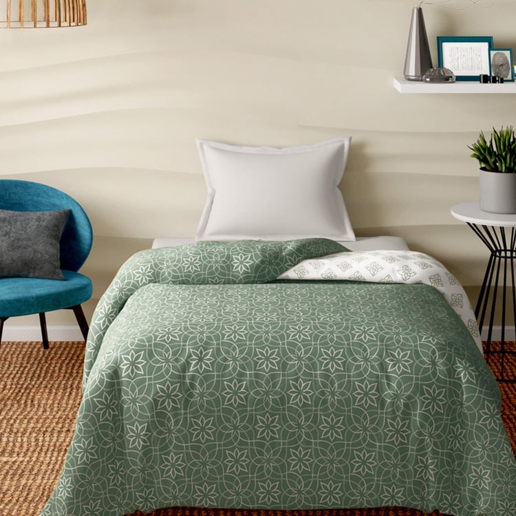 PORTICO Melange Green Printed Cotton Single Bed Duvet Cover - 150x229cm