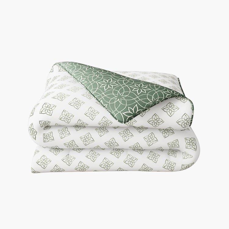 PORTICO Melange White Printed Cotton Single Bed Duvet Cover - 150x229cm