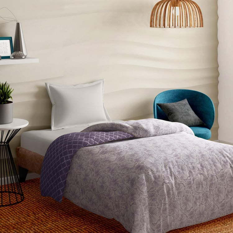 PORTICO Melange Purple Printed Cotton Single Bed Duvet Cover - 150x229cm