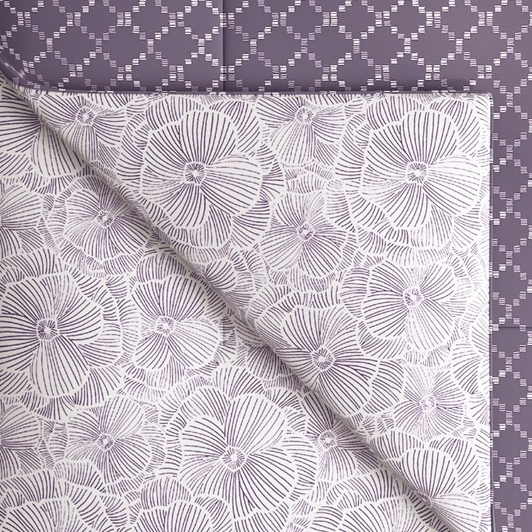 PORTICO Melange Purple Printed Cotton Single Bed Duvet Cover - 150x229cm