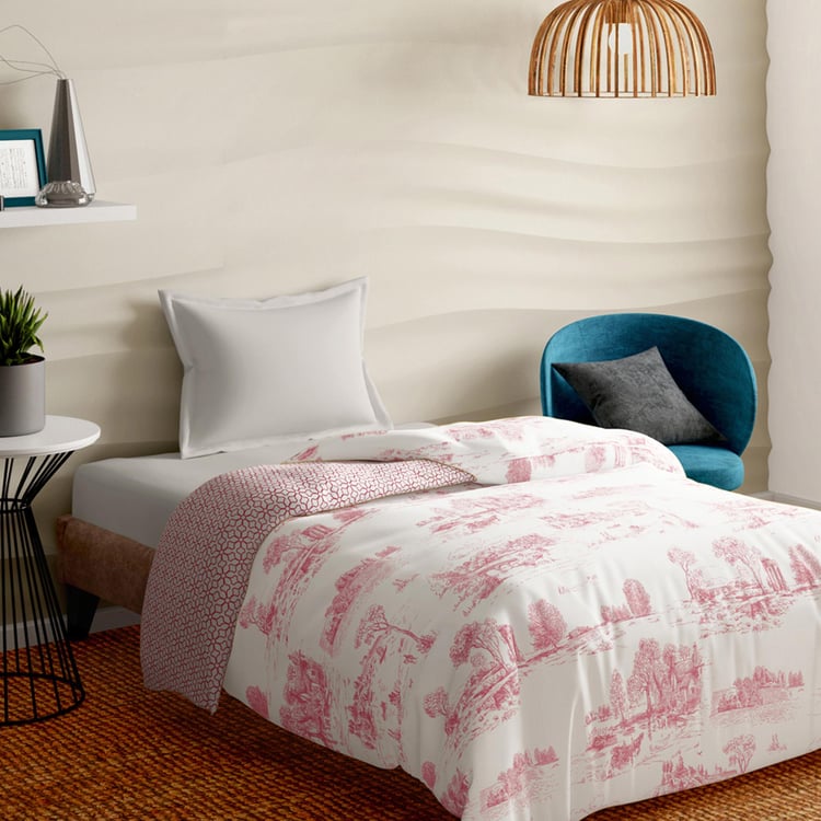 PORTICO Melange Pink Printed Cotton Single Bed Duvet Cover - 150x229cm