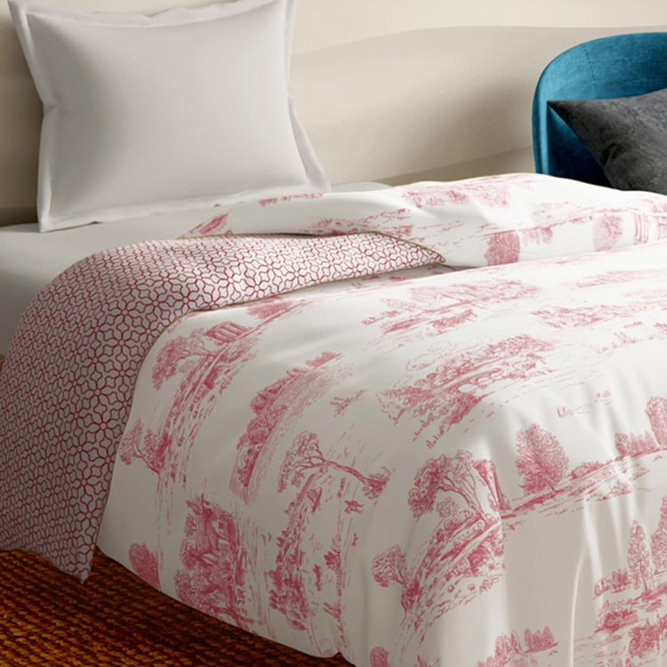 PORTICO Melange Pink Printed Cotton Single Bed Duvet Cover - 150x229cm