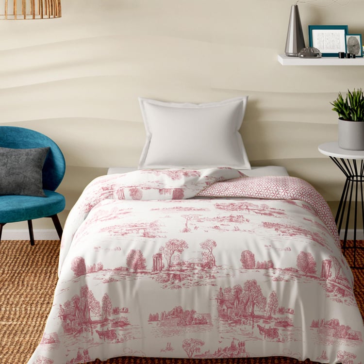 PORTICO Melange Pink Printed Cotton Single Bed Duvet Cover - 150x229cm