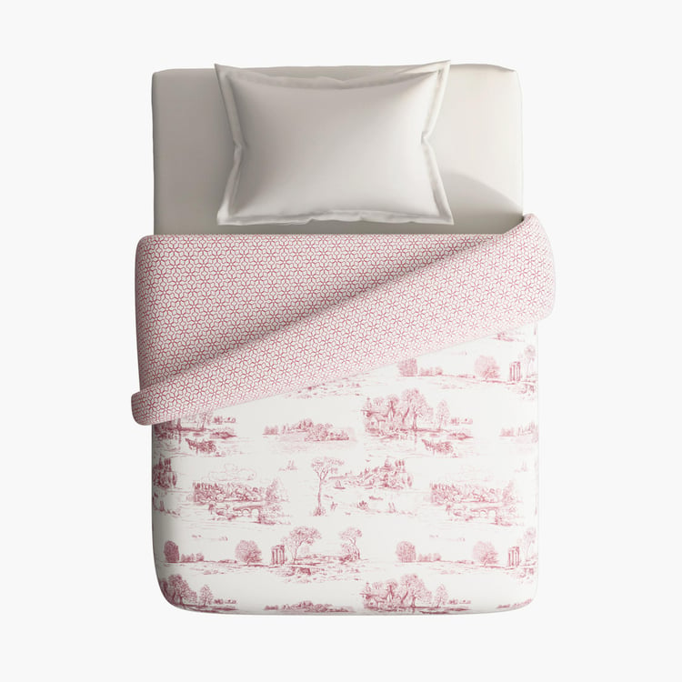 PORTICO Melange Pink Printed Cotton Single Bed Duvet Cover - 150x229cm